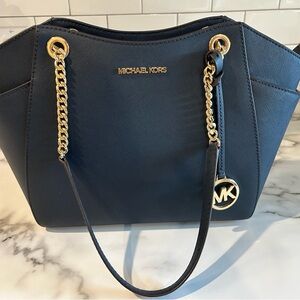 Michael Kors Dark Blue Shoulder Bag with Gold Accents